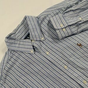 Polo Ralph Lauren Mens Blue White Striped Oxford Custom‎ Fit Shirt 16 34/35 EUC